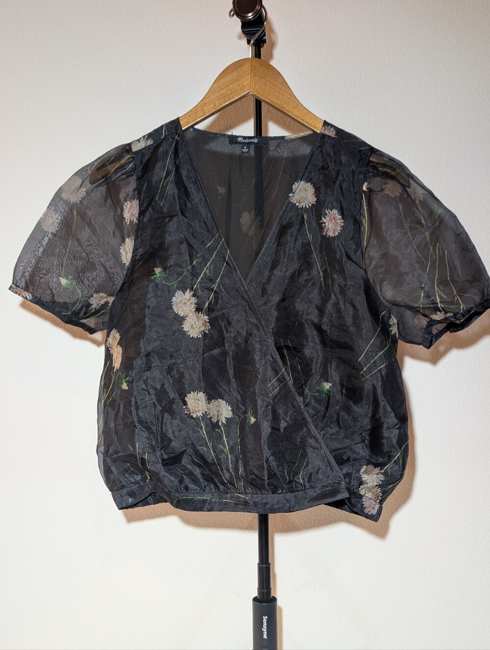 Madewell Black Floral Sheer Wrap Blouse